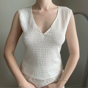 Reformation Alivia Textured V-neck Tank Top Cream Off-White Classic Minimalist